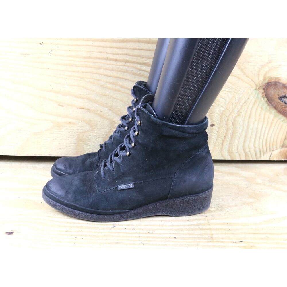 Mephisto Boots Womens 9 Black Suede Air Jet Lace Up Ankle Bootie Combat Shoes